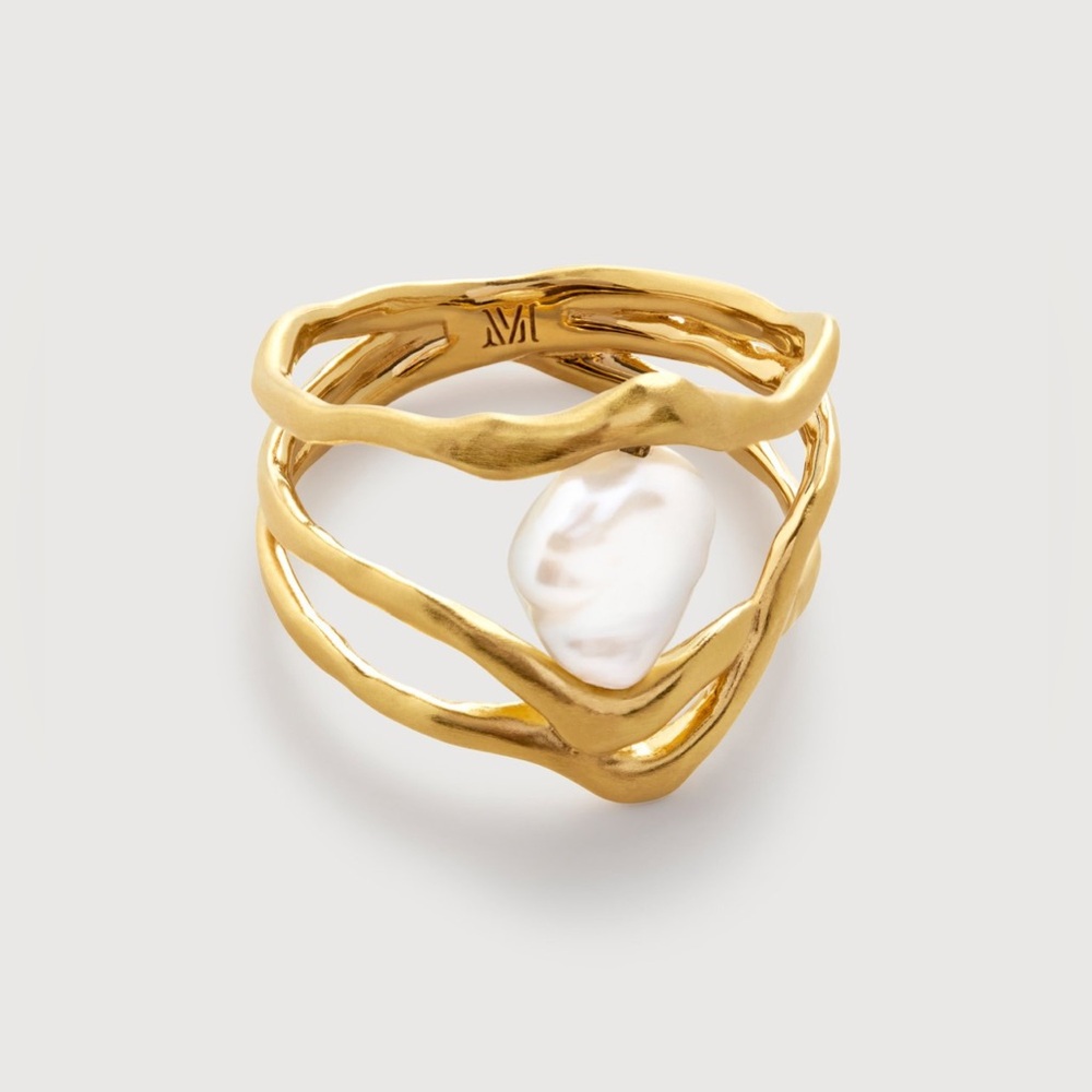 MONICA VINADER Gold Braided Band Ring with White Baroque Pearl